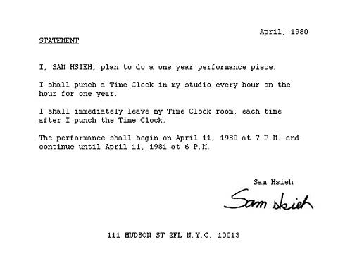Tehching Hsieh «One Year Performance 1980–1981 (Time Piece)» | Statement Tehching Hsieh «One Year Performance 1980–1981 (Time Piece)» | Statement